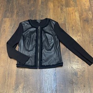 St. John Wool and Leather Blazer Zip Jacket Women